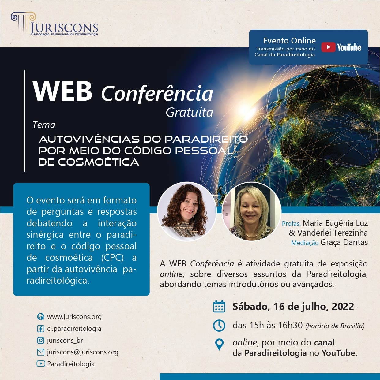 Cartaz WebConferência AUTOVIVENCIAS DO PARADIREITO POR MEIO DO CÓDIGO PESSOAL DE COSMOETICA
